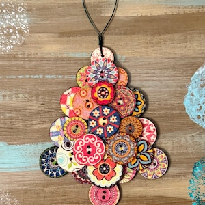 Handmade Button Ornament-Happy Christmas Tree