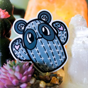 Pegatina Panda Cactus / Resistente a la intemperie / Apto para lavavajillas / Ideal para botellas de agua, computadoras portátiles, fundas de teléfonos o incluso como pegatina para parachoques / regalo
