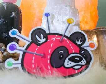 Panda Pin Cushion Sticker | Weatherproof| Dishwasher Safe| Great for Water Bottles, laptops, Phone Cases or even as a Bumper Sticker | Gift