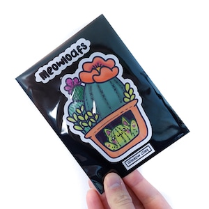 Cat Cactus Planter Window Cling | Static Window Cling, sticks on either side| Restickable & Weatherproof | Stocking stuffer | Gift