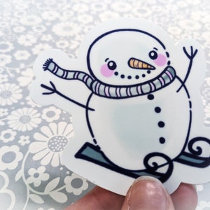 Opruiming skiën sneeuwpop | Weerbestendig| Vaatwasmachinebestendig| UV-bestendig | Ideaal voor bidons, laptops, telefoonhoesjes of voor in de auto | Cadeau |