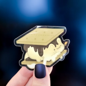Camping S'mores Kitty Sitcker / Resistente a la intemperie y a los rayos UV / Ideal para botellas de agua, computadoras portátiles, fundas para teléfonos, diarios / regalo