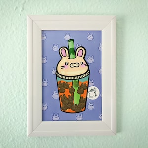 Bunny Boba Bubble Tea 4x6 pollici Stampa artistica / Arte della parete / Stampa artistica / Arredamento ufficio / Mini poster / Regalo /