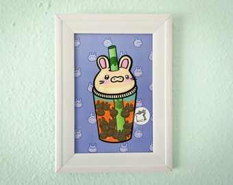 Bunny Boba Bubble Tea 4x6 Inch Art Print | Wall art | Art Print | Office Decor | Mini Poster | Gift |