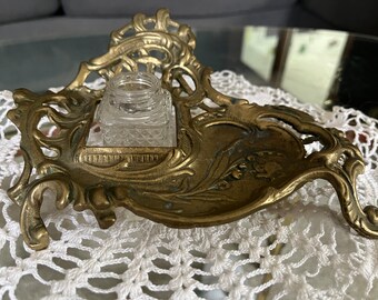 Art Nouveau Brass Inkwell