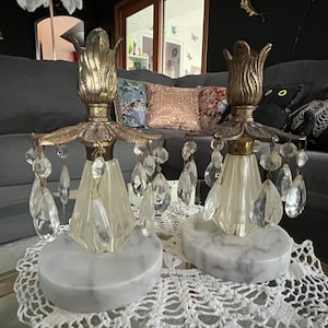 Brass & Marble Candleholders - Pair