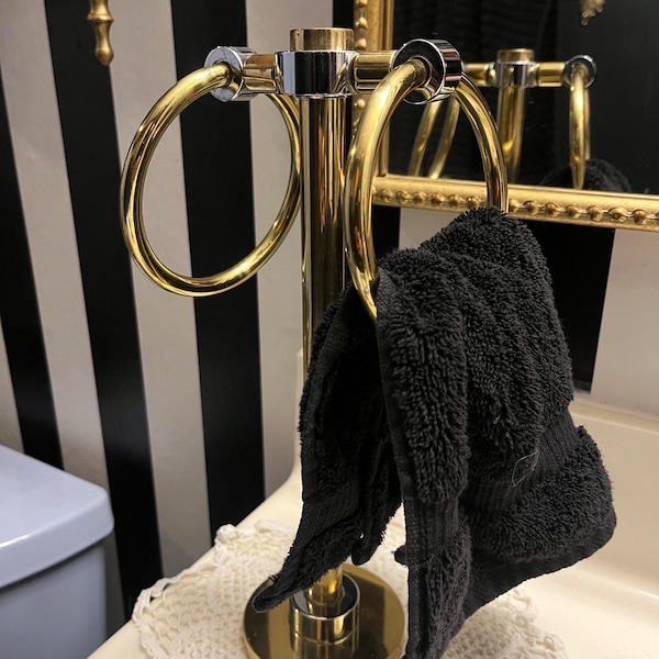 Marble Towel Holder with Brass Band