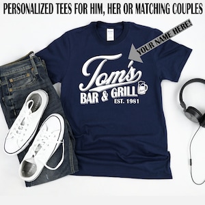 Personalized Gift T Shirt For Men Or Women, Customized Drinking Shirt With Vintage Bar And Grilll Logo, Custom Birthday Shirt For Him Or Her