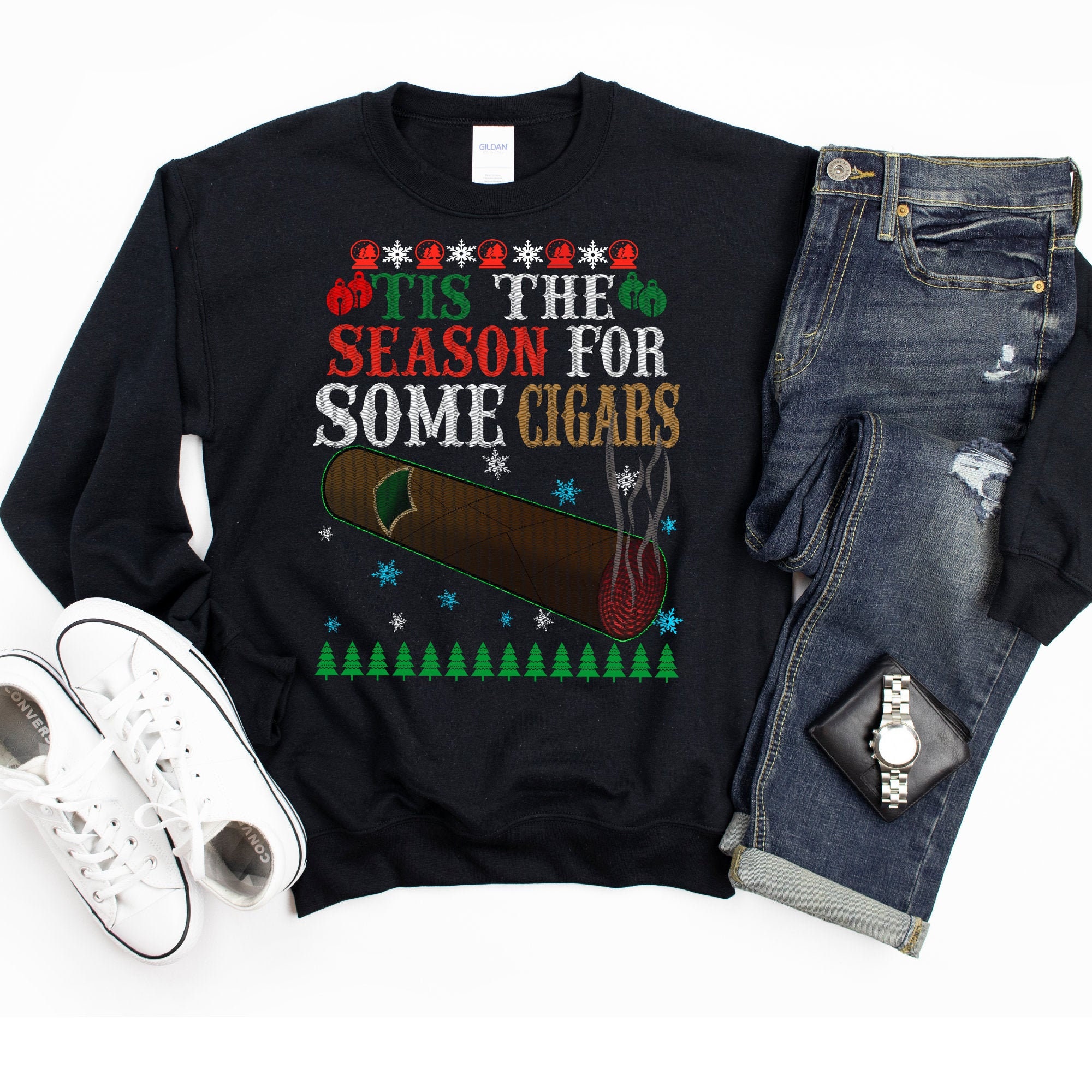 Tis the Season for Some Cigars Ugly Christmas Sweater for Cigar Lovers Unisex Sweatshirt Xmas Gift Etsy