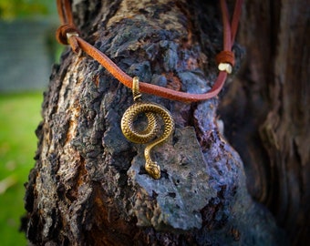 Solid brass snake necklace