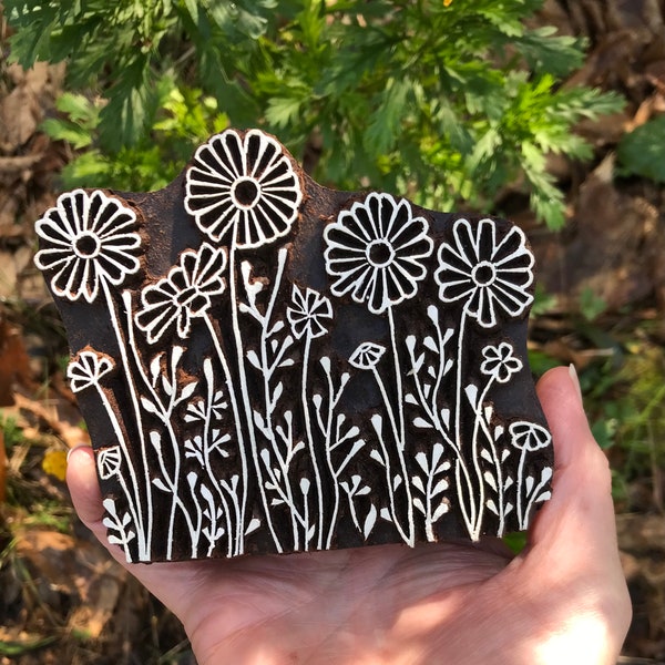 Garden of Daisies - Printing Block Stamp to use on paper, fabric, pottery, card making, scrap booking