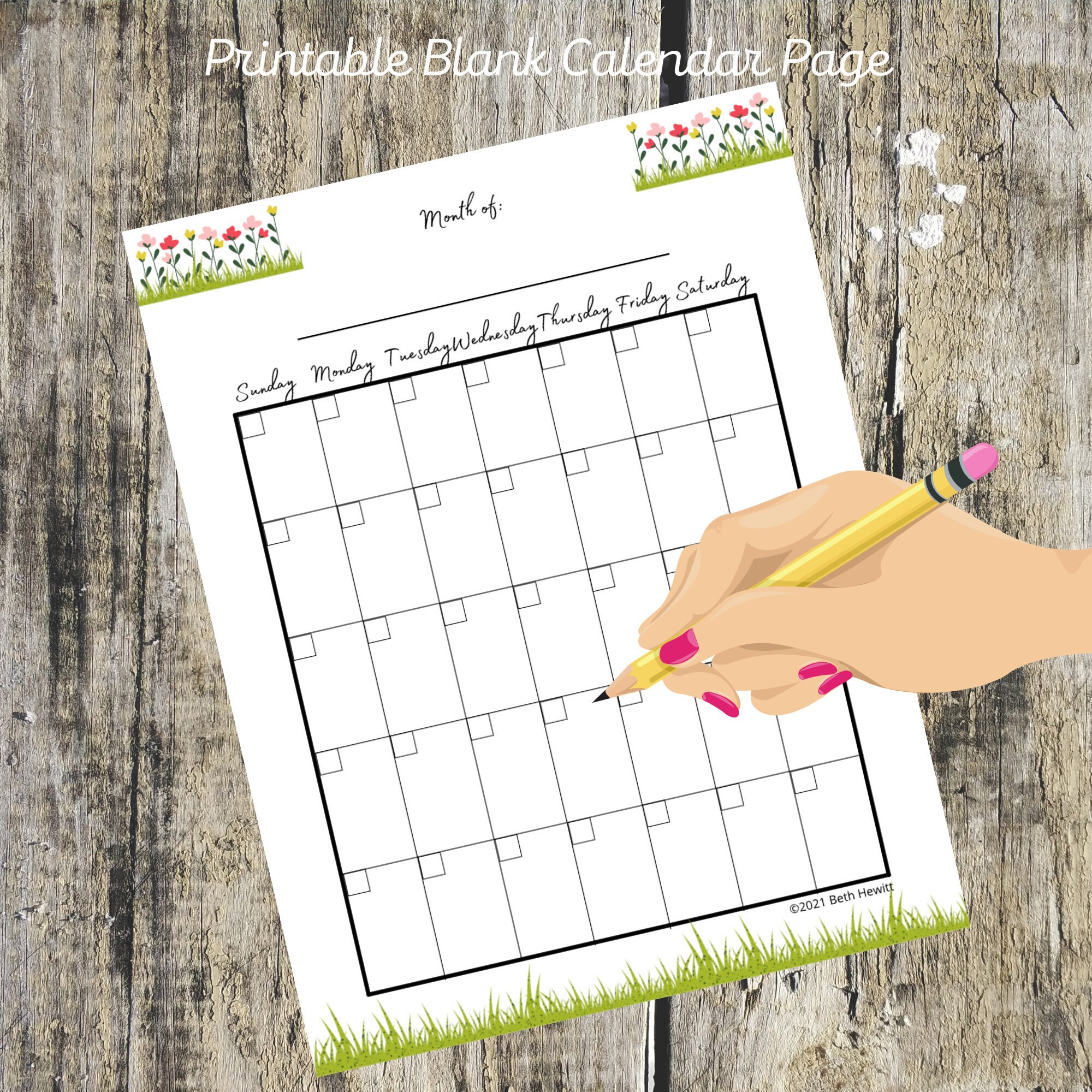 Printable Flowers Design Blank Calendar Template - Etsy