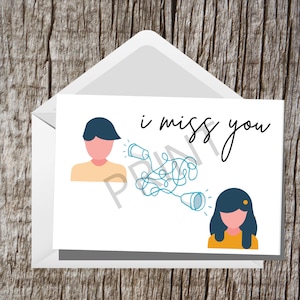 Printable I Miss You Telephone Cups 5x7 Card