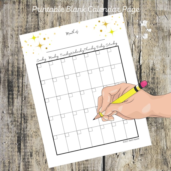 Printable Star Design Blank Calendar Template Etsy