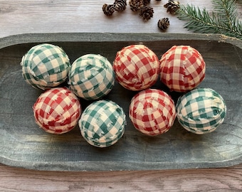 Primitive Christmas Rag Balls | Homespun Holiday Bowl Filler