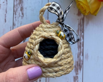 Miniature Beehive | Tiny Bee Skep | Rustic Honey Bee Decor | Summer Tiered Tray Decor | Bee Baby Shower Favors