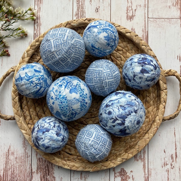 Chinoiserie-print Rag Balls | Chinoiserie Komvuller | Blauw Toile boerderijdecor