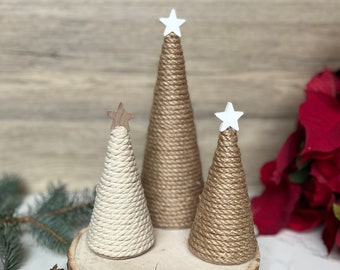 Rustic Christmas Tree | Farmhouse White Tree | Twine Holiday Decor | Jute Christmas Tree
