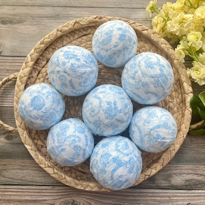 Light Blue Toile Decor Balls | Light Blue Chinoiserie Bowl Filler | Farmhouse Toile Home Decor | Blue Rag Balls