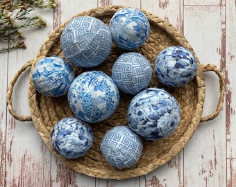 Chinoiserie Print Rag Balls | Chinoiserie Bowl Filler | Blue Toile Farmhouse Decor