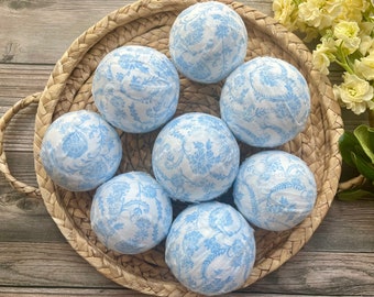 Light Blue Toile Decor Balls | Light Blue Chinoiserie Bowl Filler | Farmhouse Toile Home Decor | Blue Rag Balls