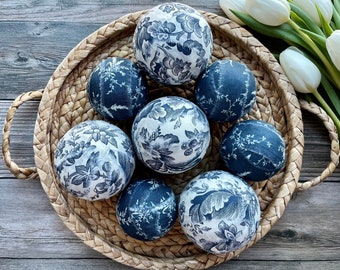 Blue French Farmhouse Decor Balls | Blue Toile Decor Balls | Blue Chinoiserie Decor | Blue and White Rag Ball