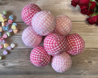 Valentine's Day Gingham Rag Balls | Rustic Valentine's Day Bowl Fillers | Farmhouse Valentine's Day Decor