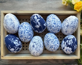 Oeufs de chinoiserie | ufs de Pâques bleus et blancs | Décoration printanière en toile