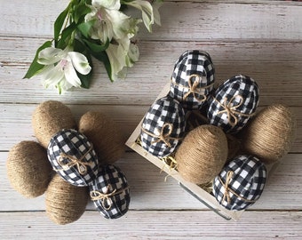 Buffalo Check & Twine Easter Eggs, Rustic Farmhouse Decor