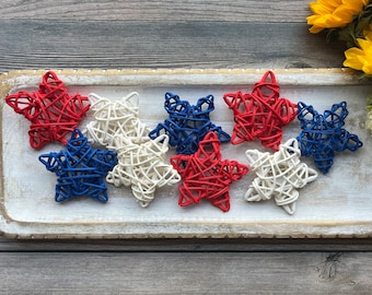 Rattan Red, White and Blue Stars | Fourth of July Bowl Filler | Farmhouse Patriotic Decor