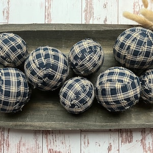 Blue Primitive Rag Balls | Homespun Bowl Filler | Primitive Home Decor
