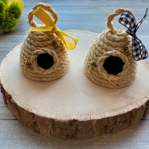 Miniature Beehive Tiny Bee Skep Rustic Honey Bee Decor Summer Tiered Tray Decor Bee Baby Shower Favors image 6