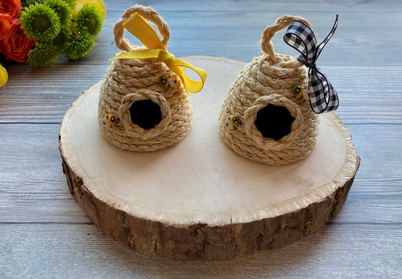 Miniature Beehive Tiny Bee Skep Rustic Honey Bee Decor Summer Tiered Tray Decor Bee Baby Shower Favors image 6