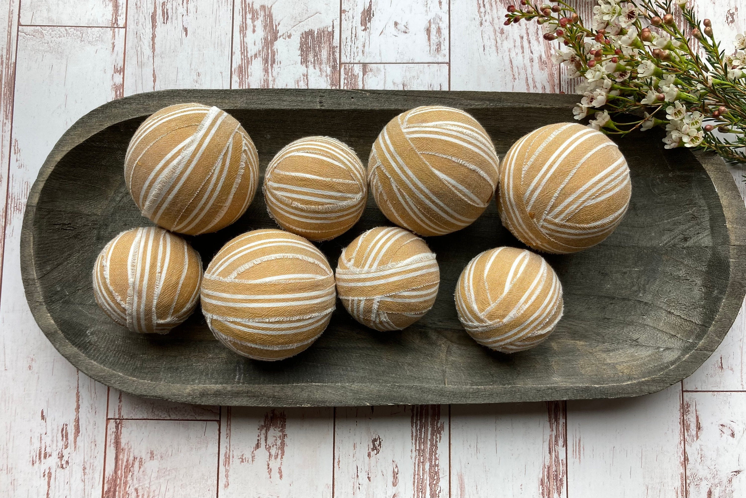 Yellow Striped Rag Balls | Farmhouse Bowl Filler
