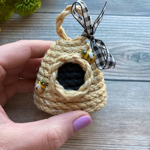 Miniature Beehive Tiny Bee Skep Rustic Honey Bee Decor Summer Tiered Tray Decor Bee Baby Shower Favors One Mini Bee Hive