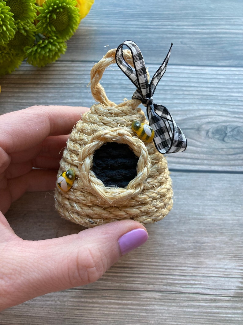 Miniature Beehive Tiny Bee Skep Rustic Honey Bee Decor Summer Tiered Tray Decor Bee Baby Shower Favors One Mini Bee Hive