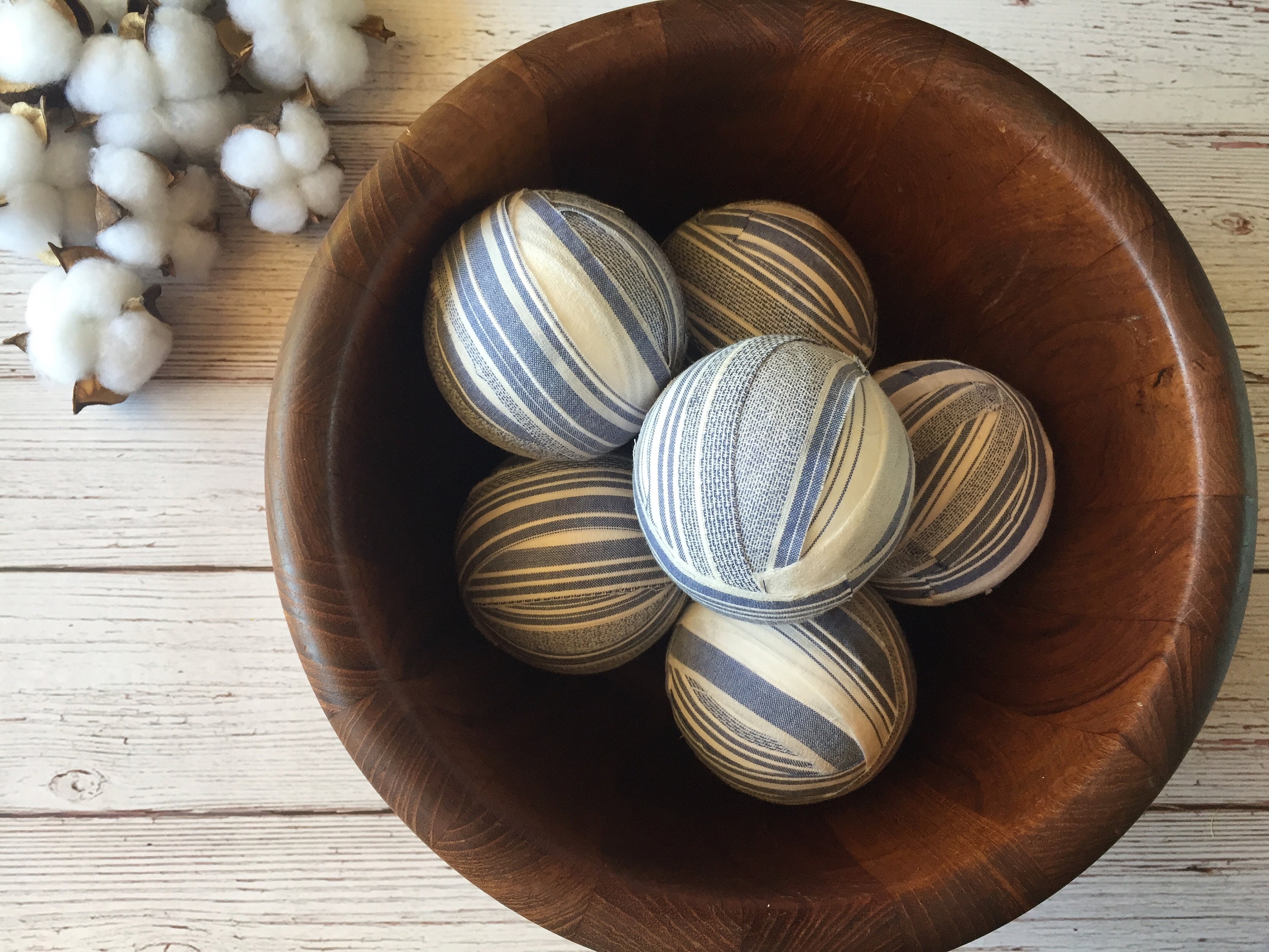 Rustic Blue Striped Rag Balls Rustic Summer Table Decor | Etsy