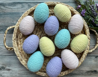 ufs de Pâques en macramé pastel | Décor de plateau printanier Farmhouse