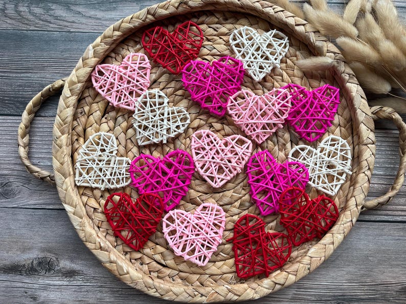 Solar Rattan Heart Rattan Hearts | Wicker Hearts | Rustic Valentines Day Decor | Valentine ...