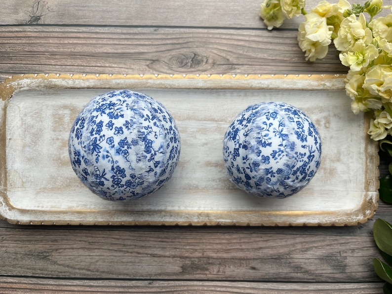 Chinoiserie Decor Ball | Blue and White Sphere | Blue Decorative Orb | Elegant Table Centerpiece | Mantel Bowl Filler