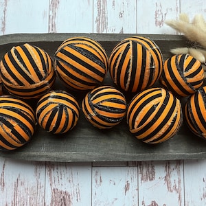 Primitive Halloween Rag Balls | Orange and Black Bowl Filler | Farmhouse Fall Decor | Halloween Table Decor