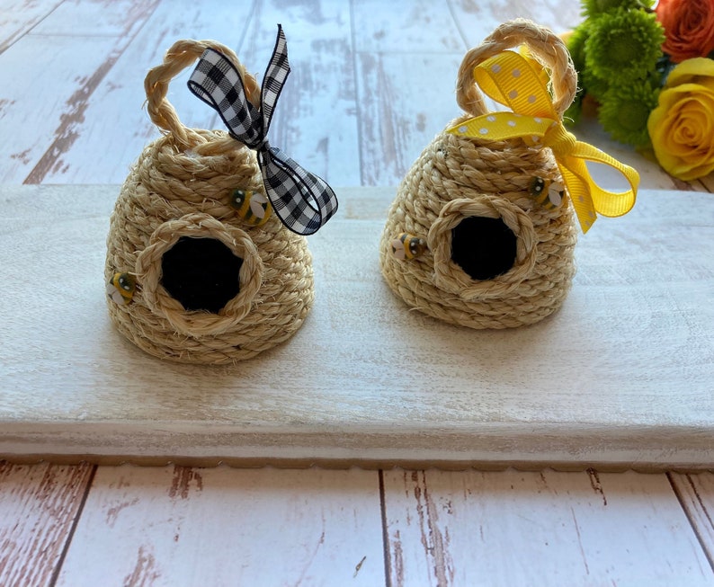 Miniature Beehive Tiny Bee Skep Rustic Honey Bee Decor Summer Tiered Tray Decor Bee Baby Shower Favors image 3