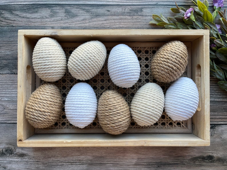 Farmhouse Eggs Twine Eggs Macrame Eggs Neutral Easter Decor image 1
