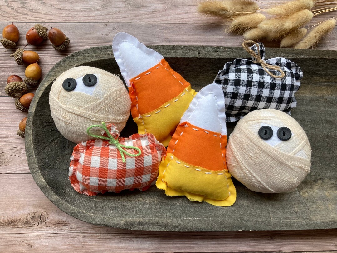Handmade Halloween Bowl Fillers | Mummy, Candy Corn, Plaid Pumpkin - Etsy