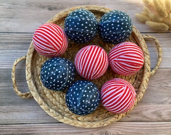 Stars and Stripes Rag Balls | Rustic Americana Decor | Farmhouse Fourth of July Bowl Filler