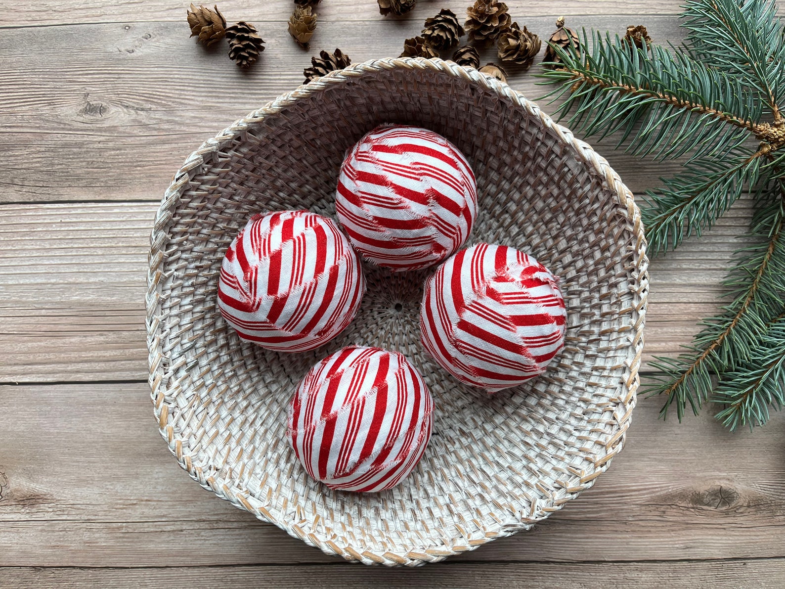 Candy Cane Rag Balls Rustic Candy Cane Christmas Bowl Filler - Etsy