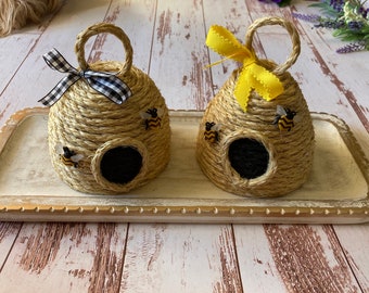 Mini Bee Skep | Rustic Beehive Tiered Tray Decor