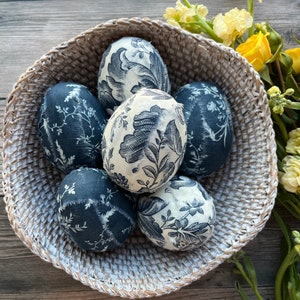 Blue and Ivory Toile Eggs | Chinoiserie Easter Decor | Blue Farmhouse Spring Decor