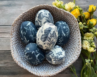 Blue and Ivory Toile Eggs | Chinoiserie Easter Decor | Blue Farmhouse Spring Decor