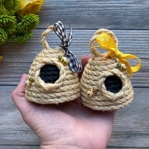 Miniature Beehive Tiny Bee Skep Rustic Honey Bee Decor Summer Tiered Tray Decor Bee Baby Shower Favors Two Mini Bee Hives